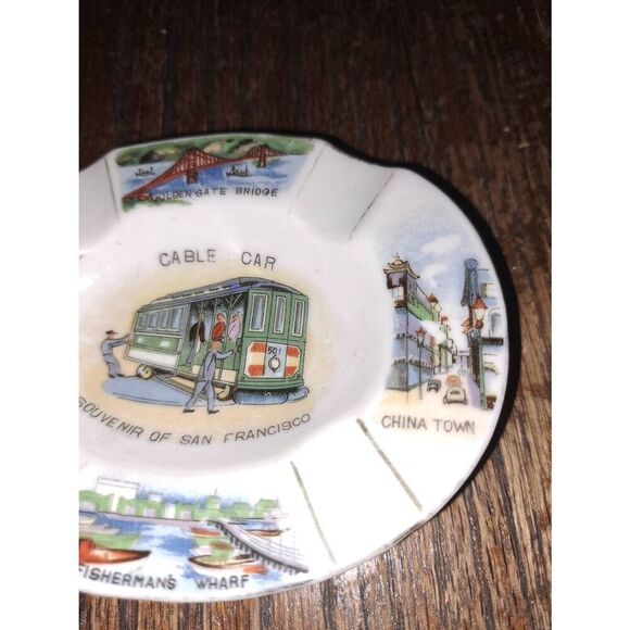 Vintage San Francisco Cable Car China Town Golden Gate Oval Ceramic Ashtray - Picture 4 of 5